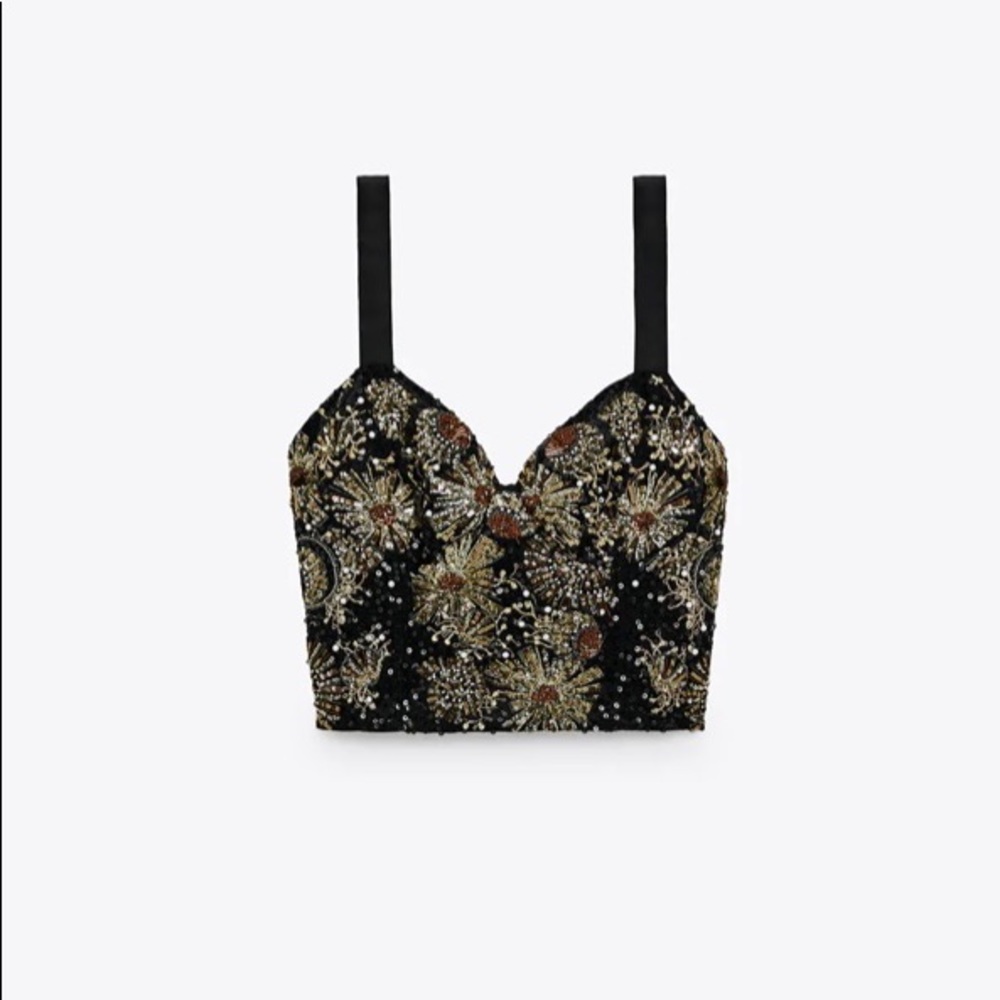 NWOT ZARA PEARL SEQUIN BUSTIER